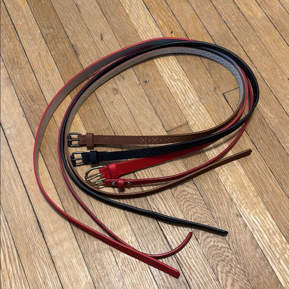 4 skinny Women's large Belt Set - Red, Brown, Black